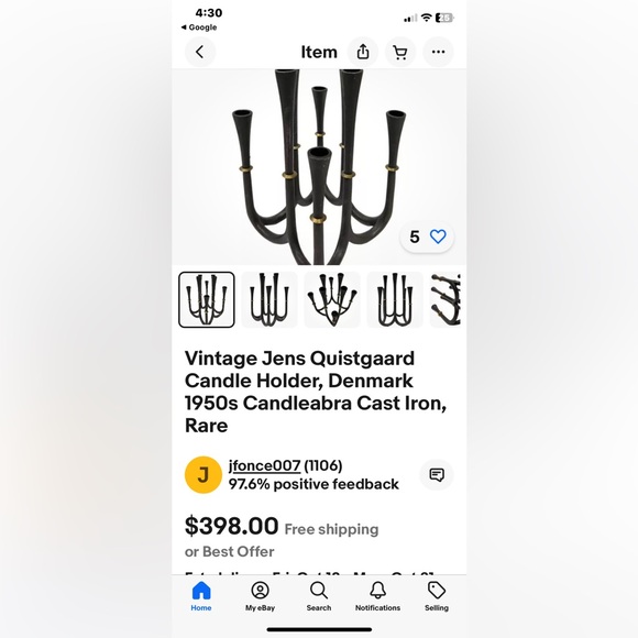 Vintage Jens Quistgaard Candle Holder, Denmark 1950s Candleabra Cast Iron, Rare - Picture 12 of 13